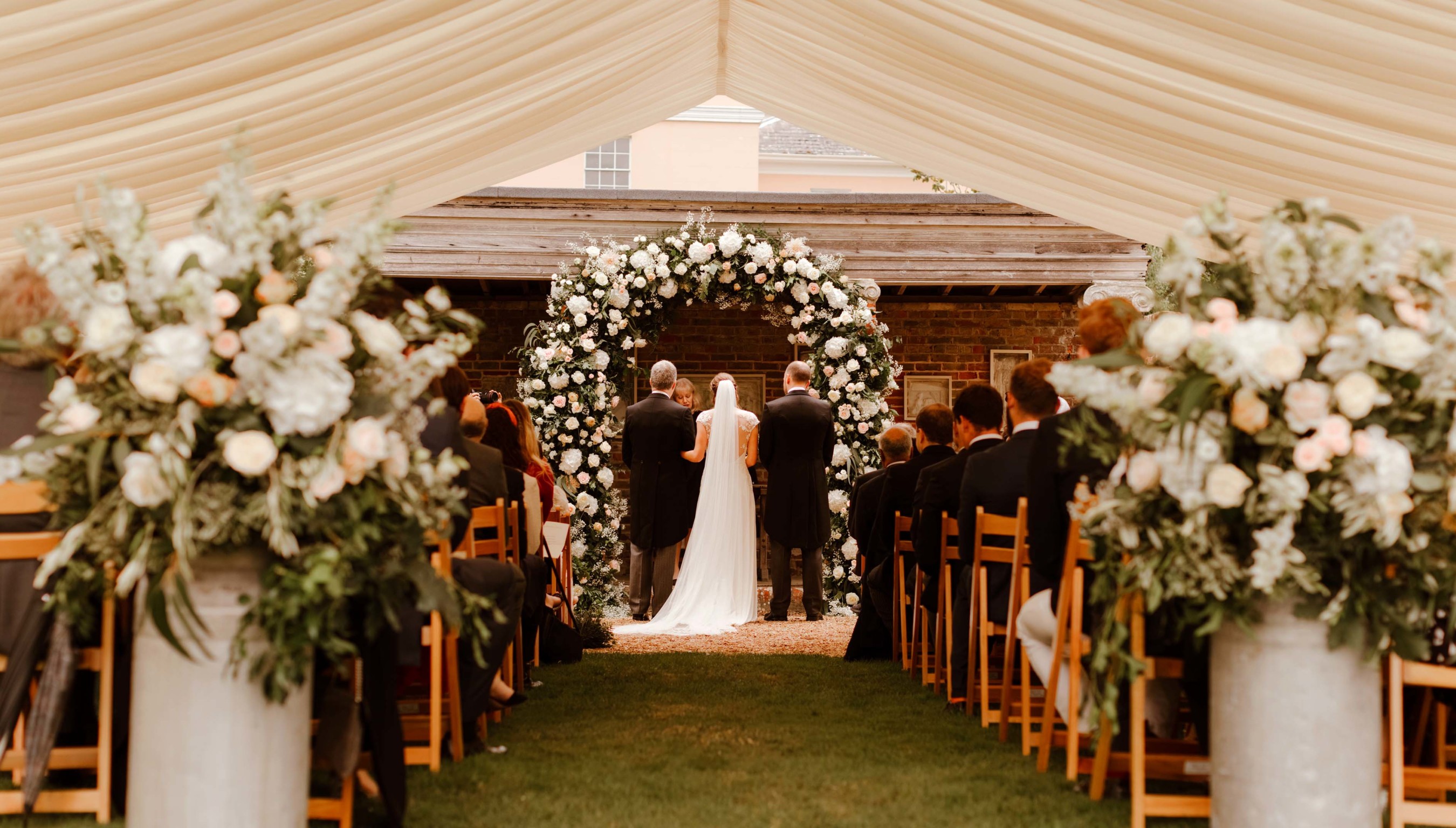 Bignor Park Weddings Greek Loggia & Formal Gardens flower arch