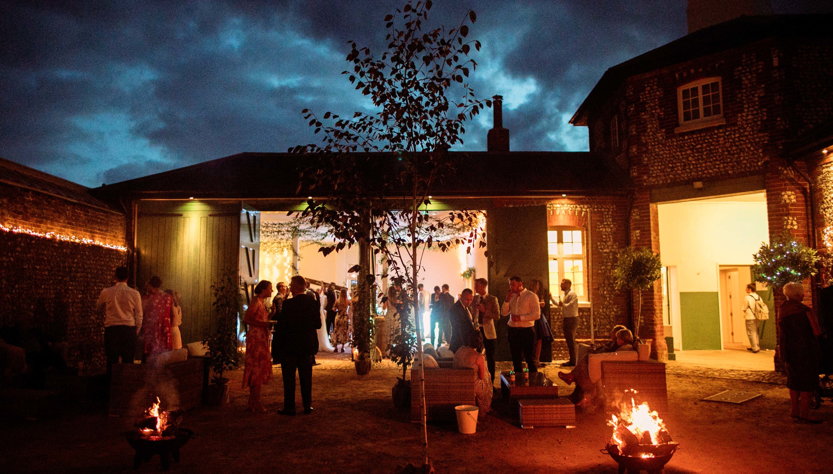 Bignor Park Wedding evening reception firepit
