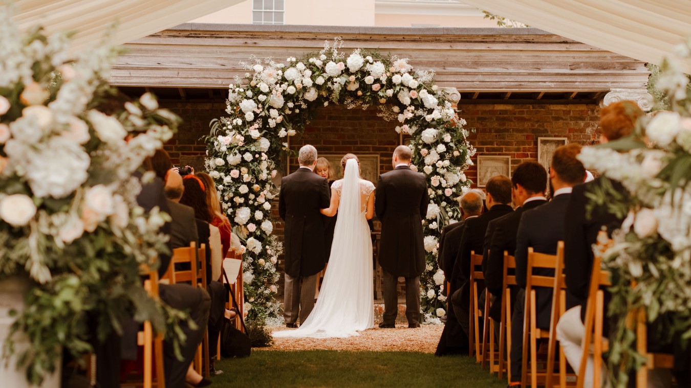 Bignor Park Weddings Greek Loggia & Formal Gardens flower arch