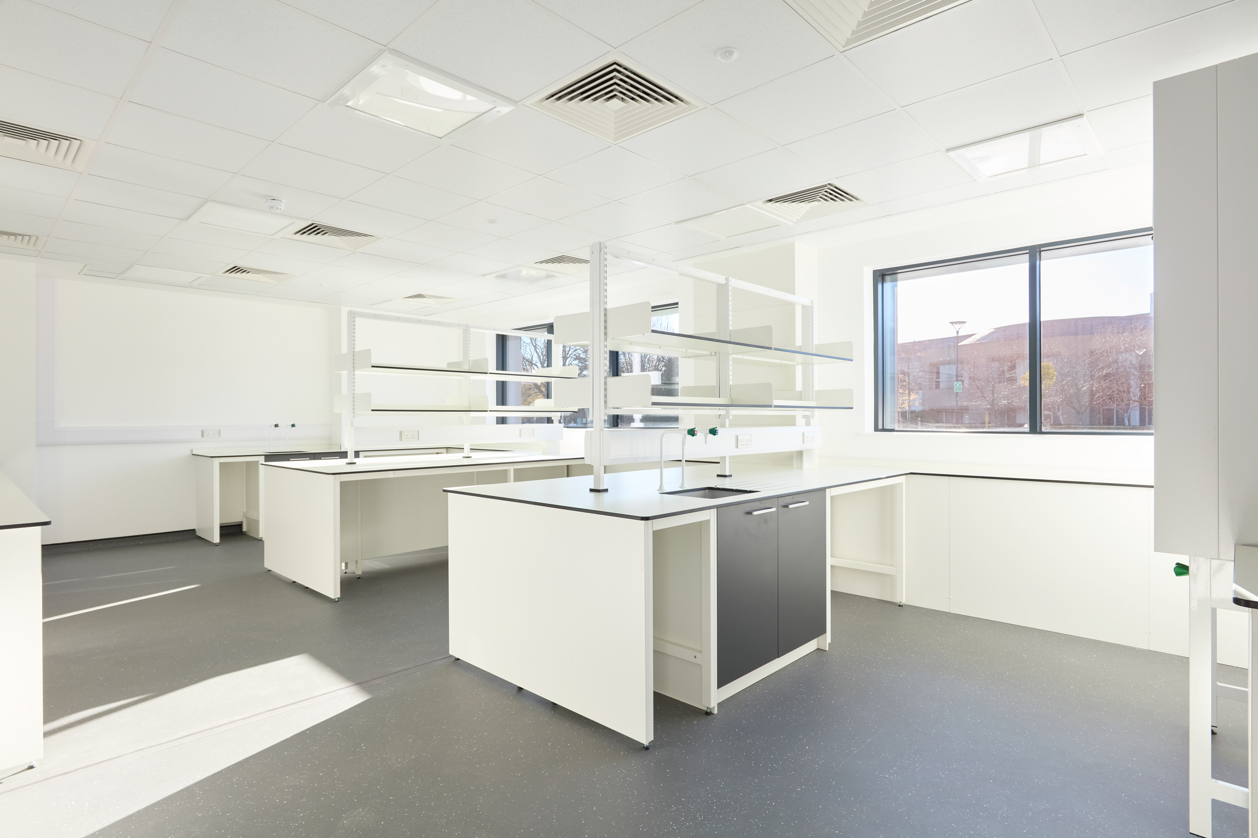 empty laboratory with white furniture