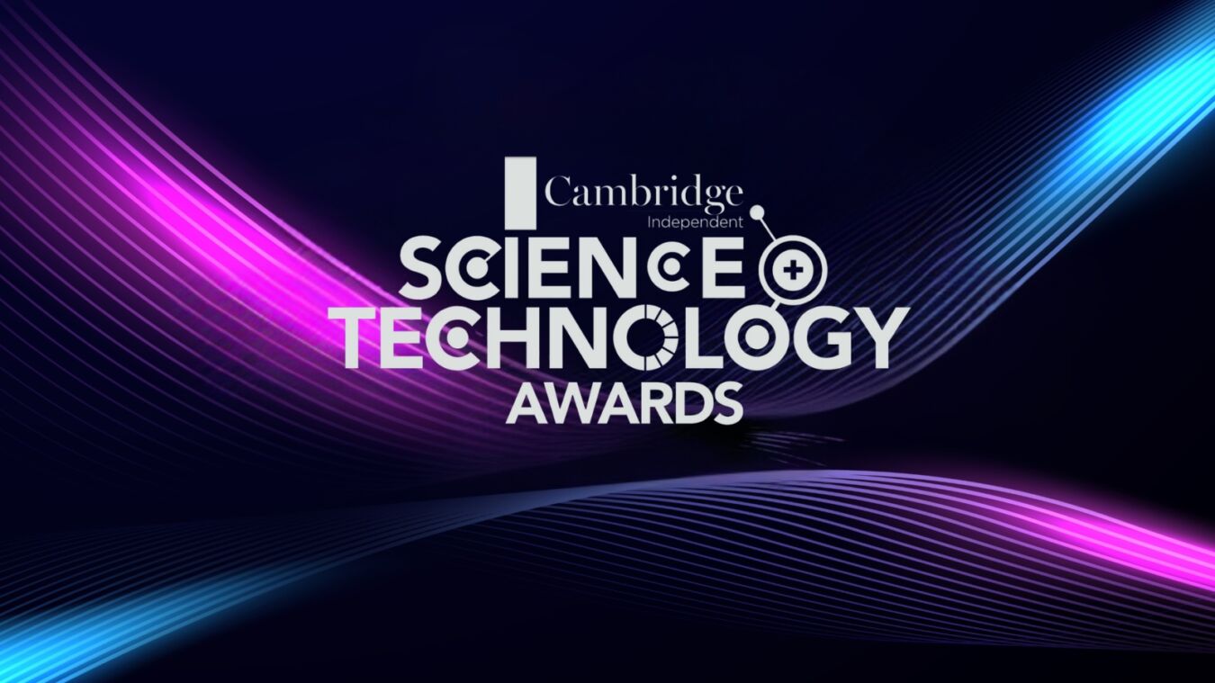 Logo featuring the text “Cambridge Independent Science & Technology Awards” on a dark background with vibrant purple and blue light waves.